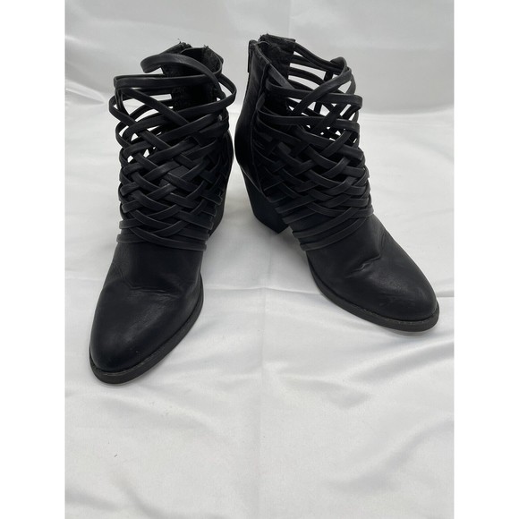 Big Buddha Woven Heeled Ankle Boot Sz 8  Blk Zip Up Back - Picture 5 of 9